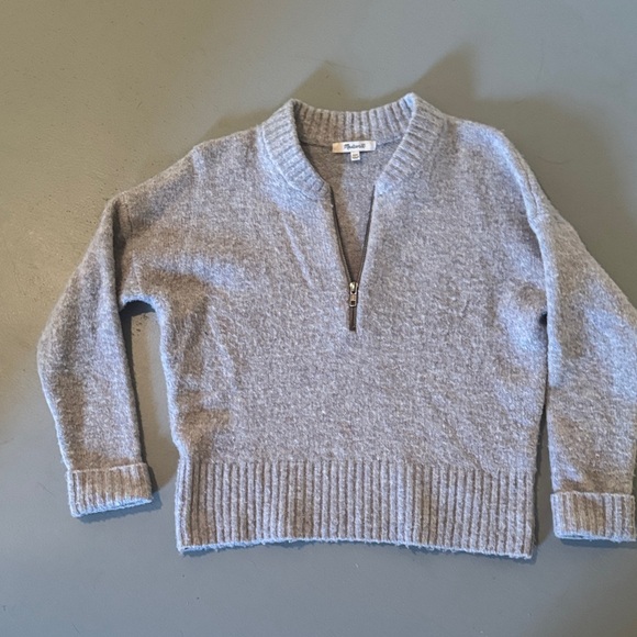 Madewell Light Gray V-Neck Quaryer Zip Sweater - XXS (fits like Small) - Picture 5 of 9